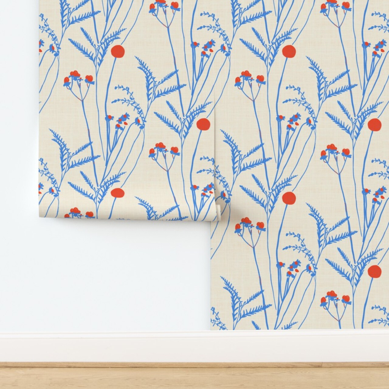 Elegant Boho Floral Americana Bohemian Xl Scale Red Cream Blue Refined Custom Removable Wallpaper by Spoonflower Peel & Stick Wallpaper 2FT Wide